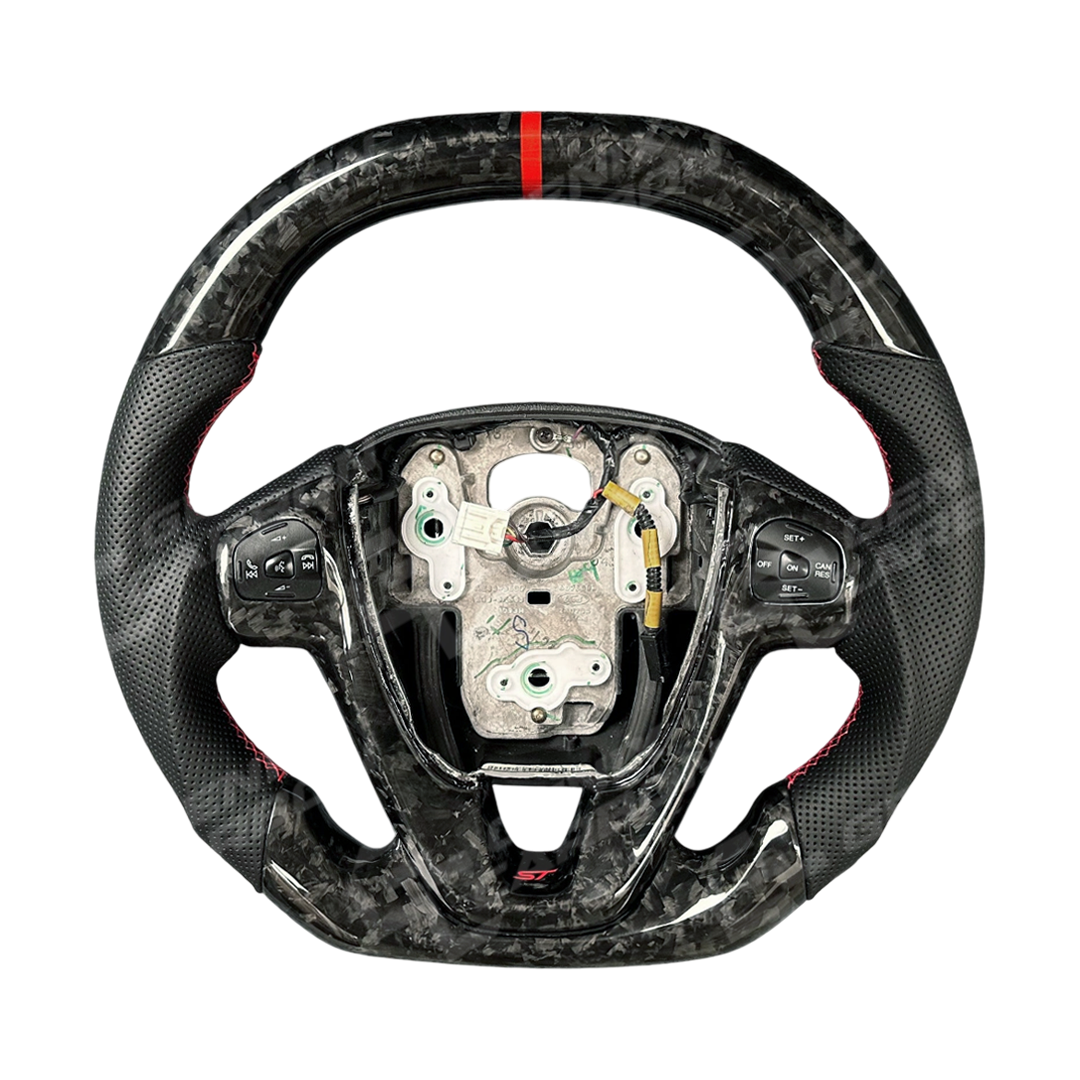 FORD FIESTA customizable carbon fiber steering wheel. Featuring 'Genix Carbon' branding.