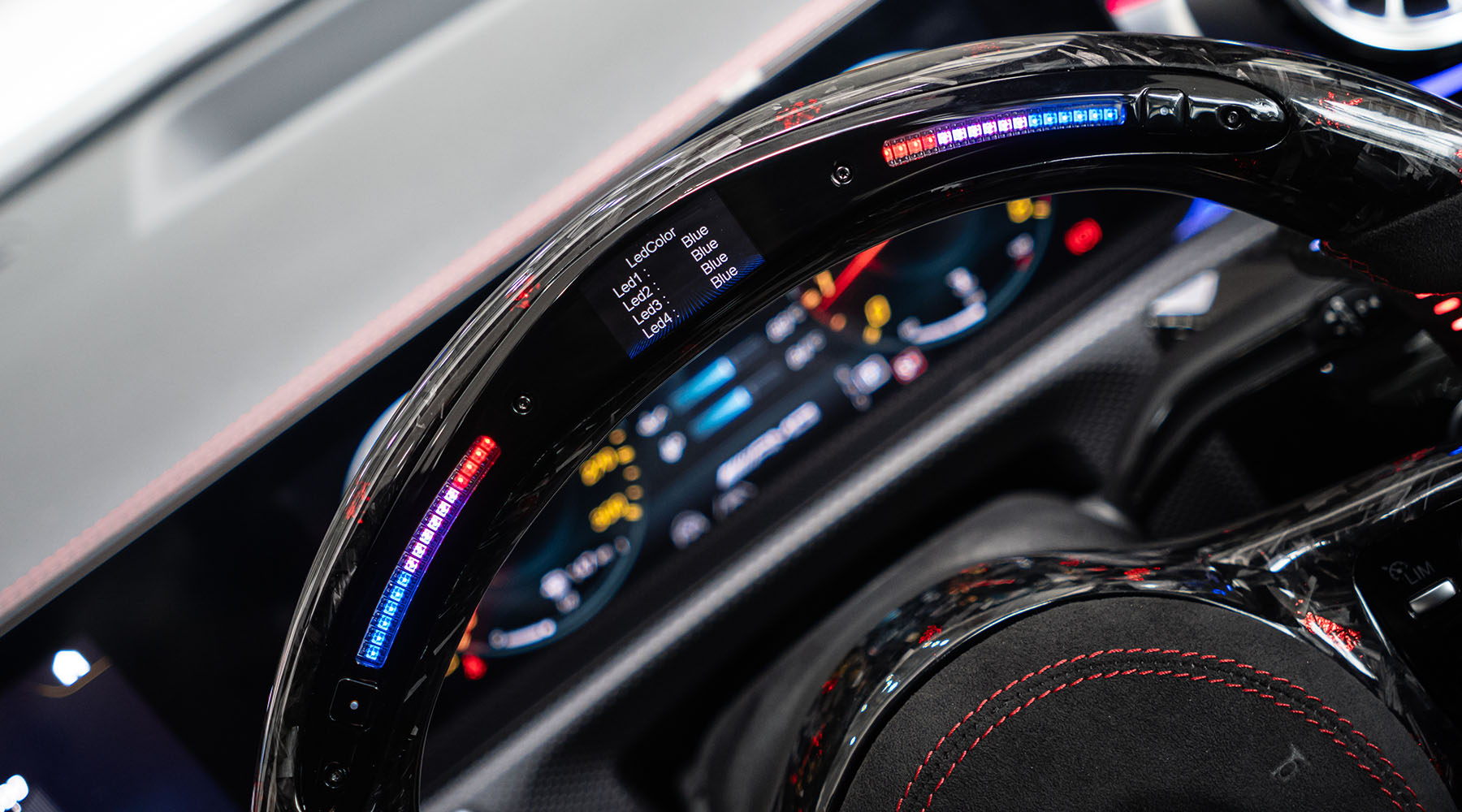 LED rev meter on carbon steering wheel