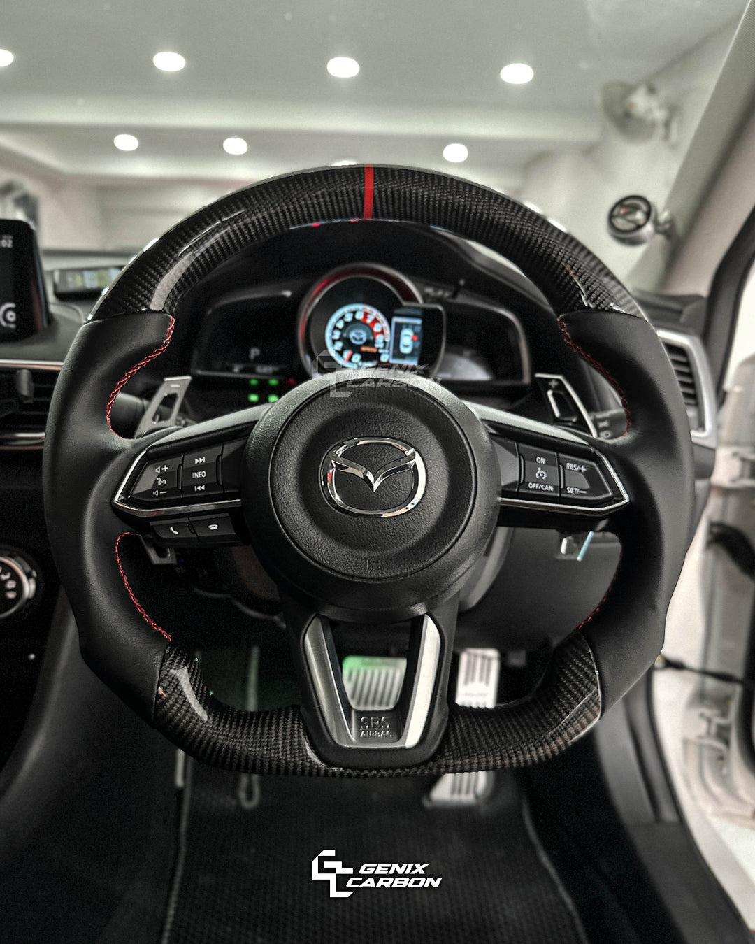 Mazda customizable carbon fiber steering wheel.