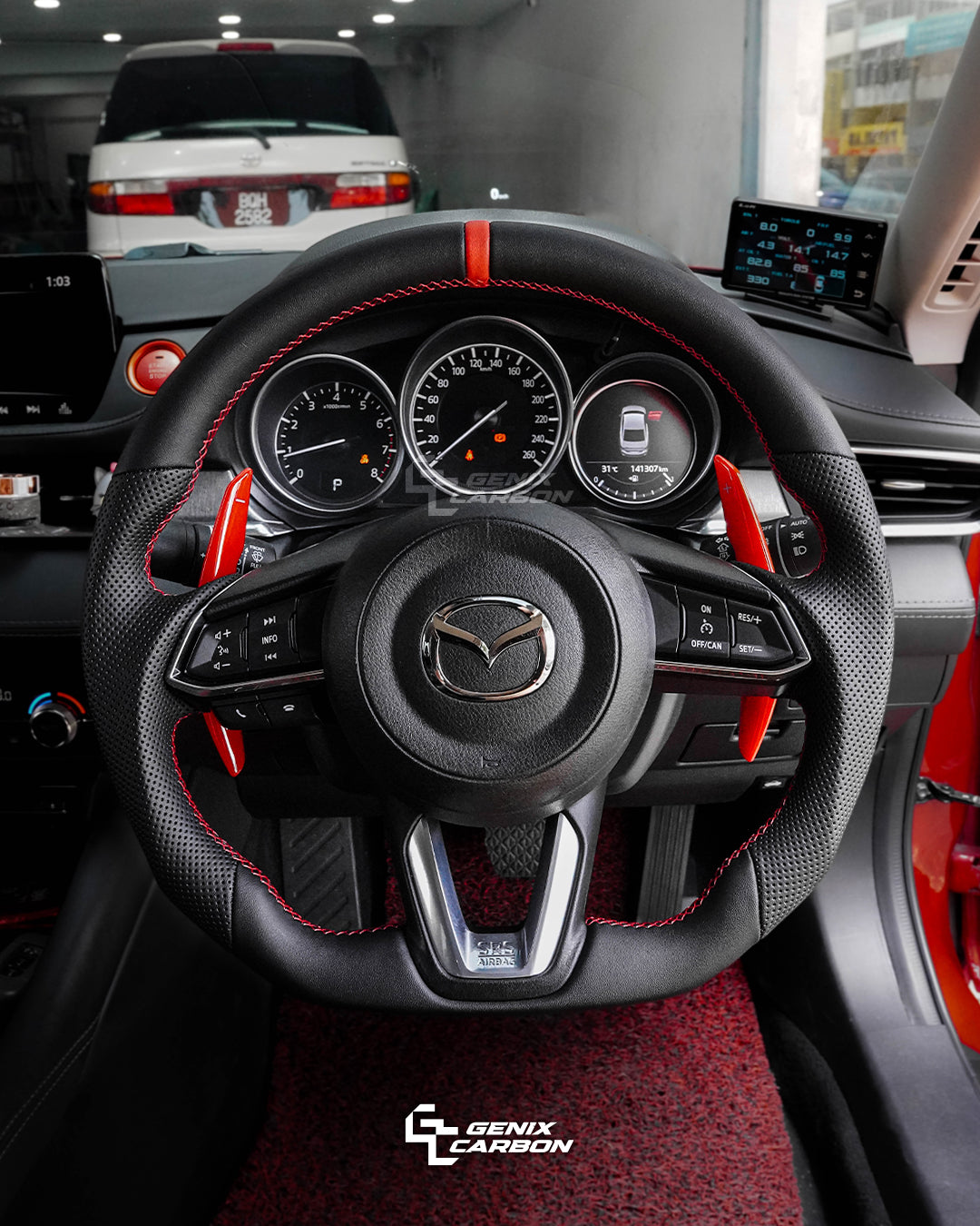 Mazda customizable carbon fiber steering wheel.